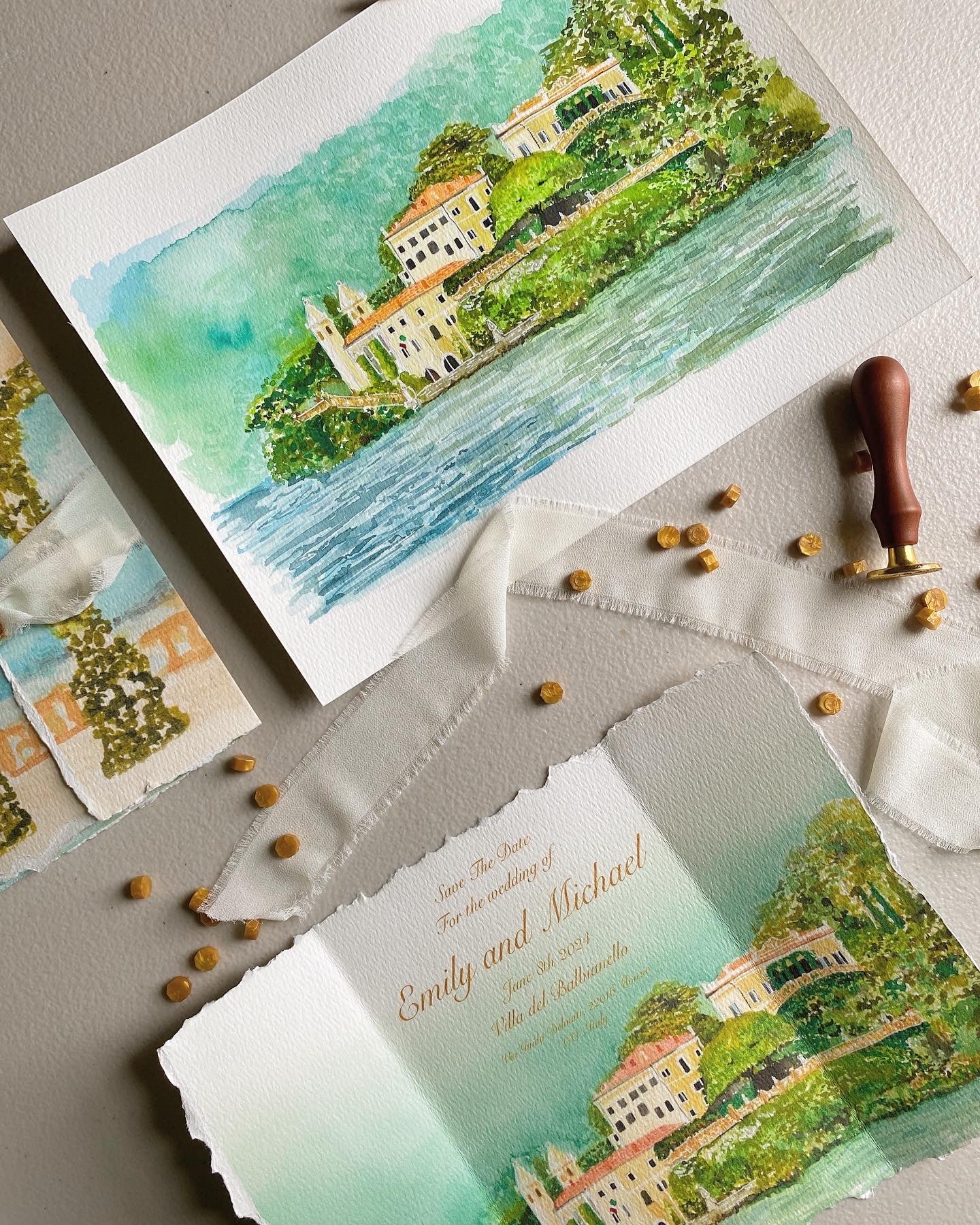 Custom watercolor wedding Invitations