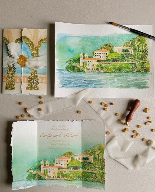 Custom watercolor wedding Invitations